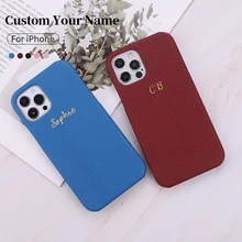 Personalization Custom Initial Name Artistic font Leather Phone Cover For iPhone 12 11 13 Pro X XR XS Max 7 8 P DIY Phone Case