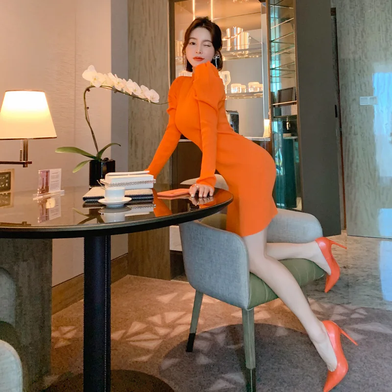 Офисное женское платье-футляр 2020 осенне-зимнее платье французское вязаное