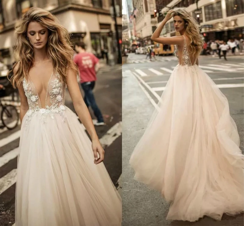 Женское вечернее платье SSYFashion цвета шампанского с v образным вырезом кружевной