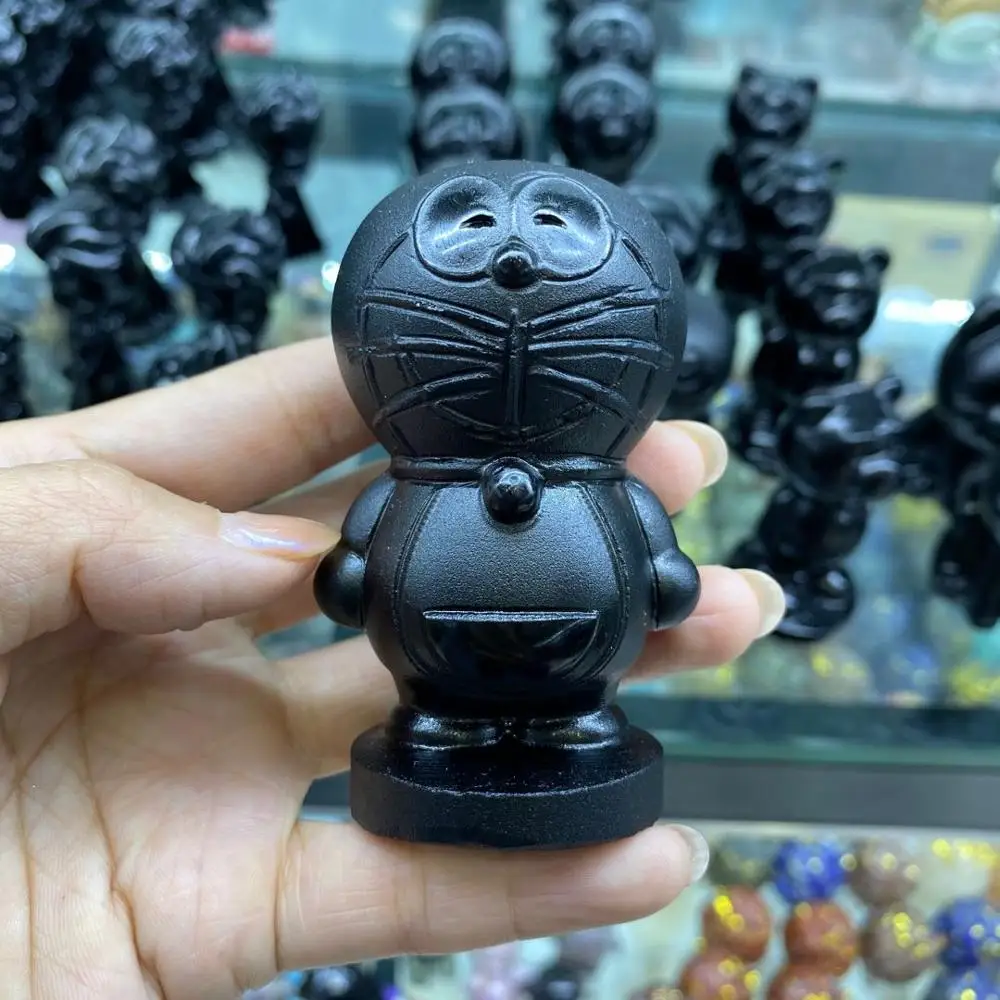 

Высококачественный Природный кристалл обсидиан Doraemon, энергетический камень для украшения дома