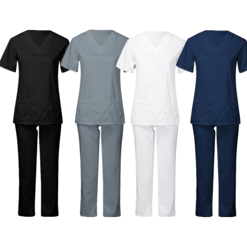 Женская и Мужская Рабочая одежда с коротким рукавом V-образным вырезом + брюки |