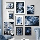 Голубые цветы, плакаты, фотообои в современном стиле, красивый домашний декор, минимализм, принты для интерьера
