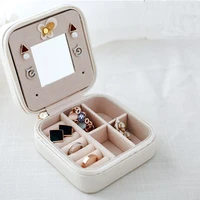 small square with mirror large capacity box leather jewelry storage organize makeup cotainer gift for women box