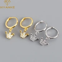 xiyanike silver color shiny crown micro inlaid zircon hoop earring for girls cute exquisite jewelry couple gifts c%d0%b5%d1%80%d1%8c%d0%b3%d0%b8