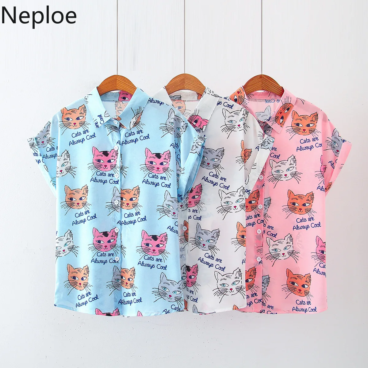 Женская блузка с коротким рукавом в Корейском стиле рисунком кота и буквами