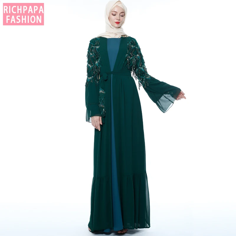Платье кимоно Abaya из Турции с пайетками и кисточками халат Дубаи хиджаб платье
