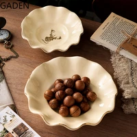 european style irregular ceramic fruit plate gilded side salad snack plate household tableware living room round snack plate