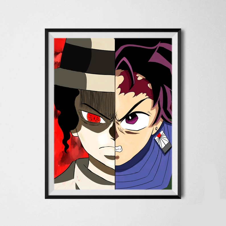 Kimetsu No Yaiba Tanjirou x Muzan Demon Slayer цифровой аниме арт Печатный постер для декора стен