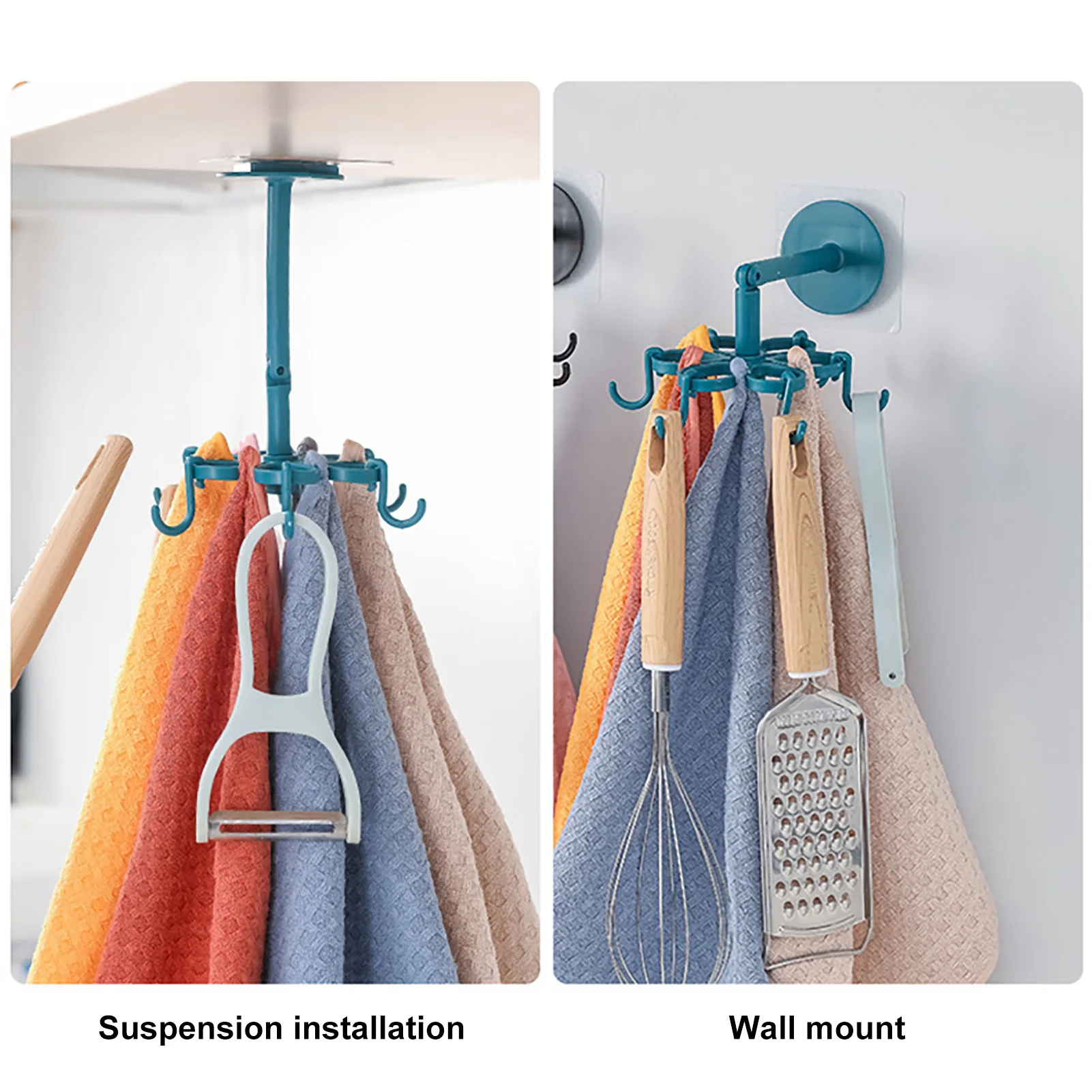 

Kitchen Utensil Holder With 6 Hooks No Drill 360 Degrees Rotatable Wall Hanger Bath Towel Hook For Bathroom Outdoor Kitchen