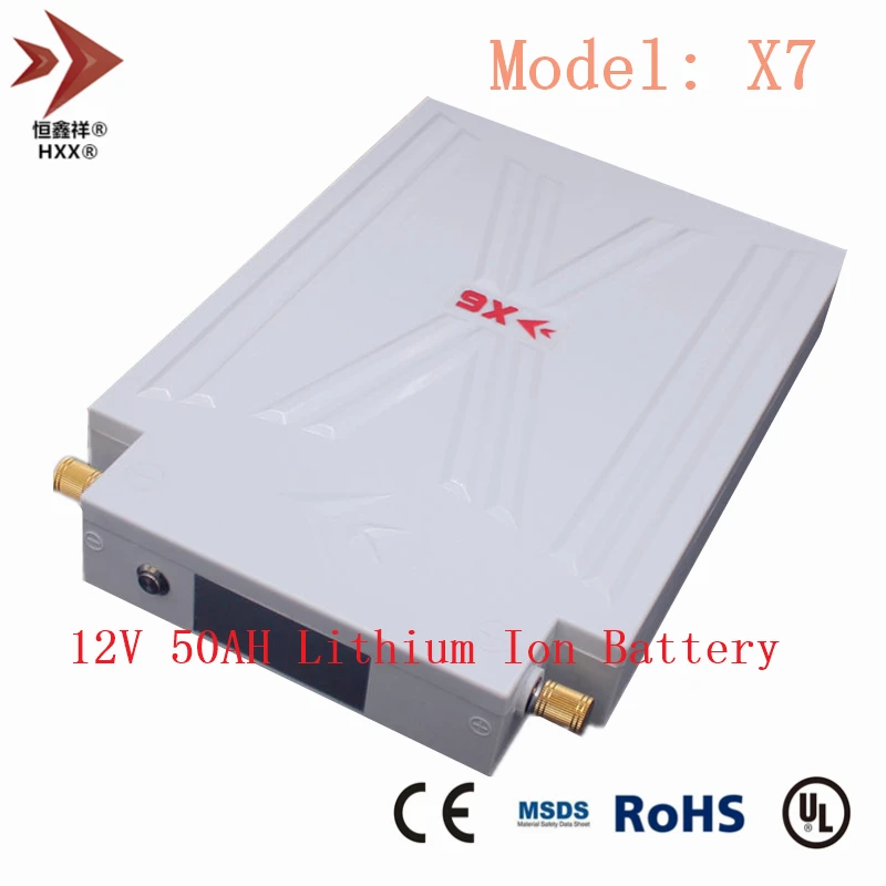 12V 50AH литий ионный Батарея Водонепроницаемый с ЖК дисплей встроенный 3 шнура BMS 50A