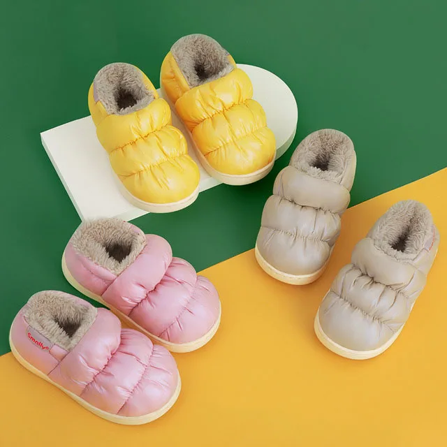 

Winter Kids Slippers Solid Candy Color Indoor Down Cotton Shoes for Boys Toddler Girls Soft Warm Non Slip Floor Children Shoes