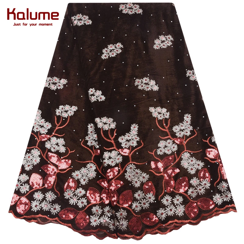 Kalume африканская бархатная кружевная ткань с блестками высокого качества