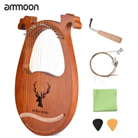 ammoon 16 string lyre harp solid wood string instrument with elk pattern tuning hammer strings cleaning cloth picks for beginner