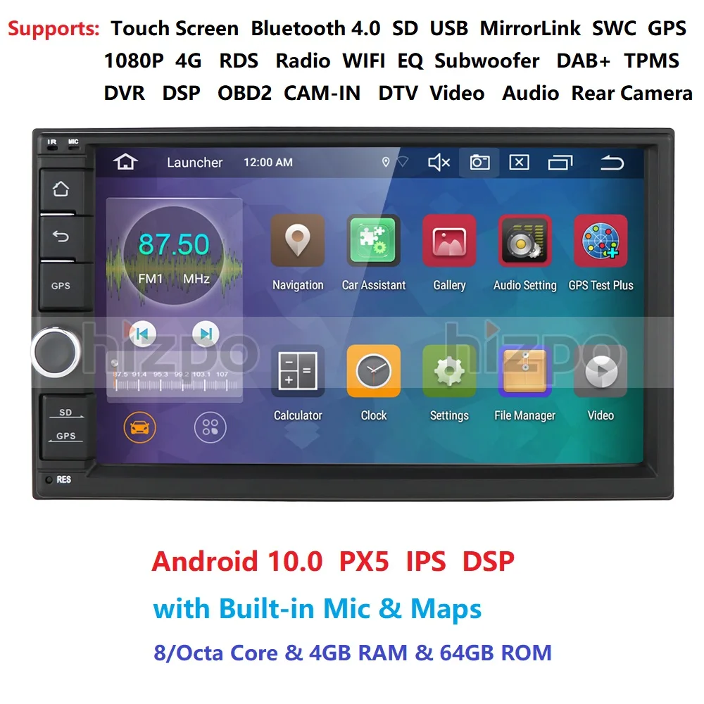 Автомобильный мультимедийный проигрыватель IPS Восьмиядерный Android 10 0 2 Din 4 Гб ОЗУ 64
