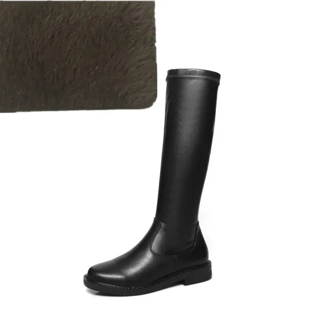 Black Plush in Prova Perfetto/женские сапоги до колена; зимняя обувь без застежки; женские удобные сапоги из натуральной кожи на плоской подошве с круглым носком; Botines Mujer; - Цвет: Black Plush in
