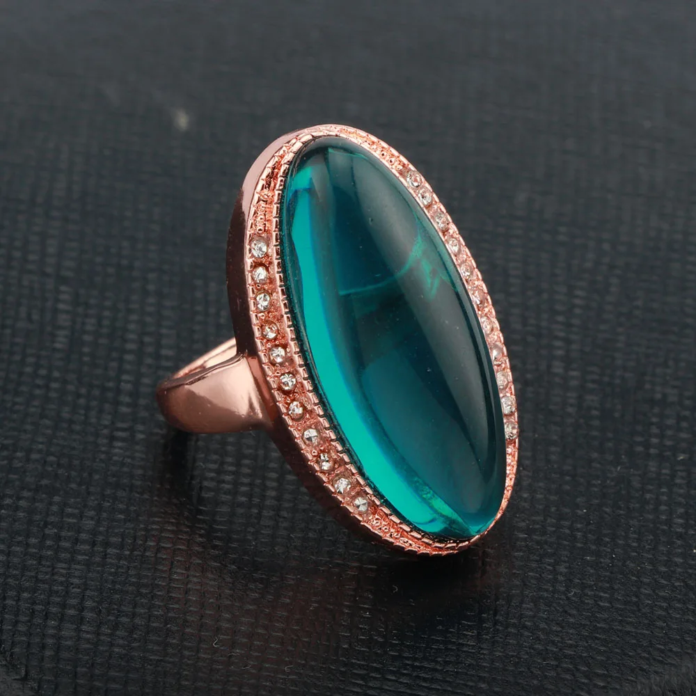 

Europe America Luxury Jewelry Retro Oval Big Rings Inlay Green Stone Dainty Rose Golden Ring For Women Wedding Anniversary Gifts