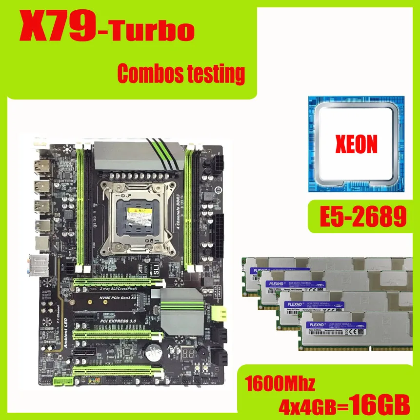 Материнская плата X79 Turbo LGA2011 ATX combos E5 2689 cpu 4 шт. x 4 ГБ = 16 ГБ DDR3 ram 1600 МГц PC3 12800R PCI-E NVME M.2 SSD