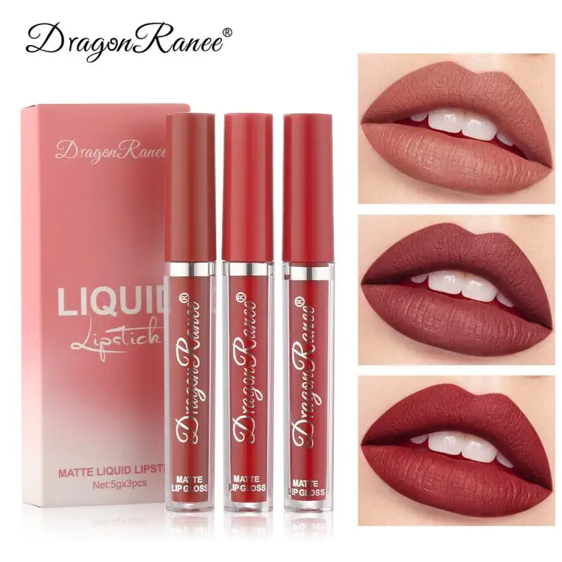 

3 Colors/set Velvet Matte Lipstick Matte Orange Milk Tea Lip Glaze Waterproof And Sweatproof Lip Gloss Lasting Lip Makeup TSLM1