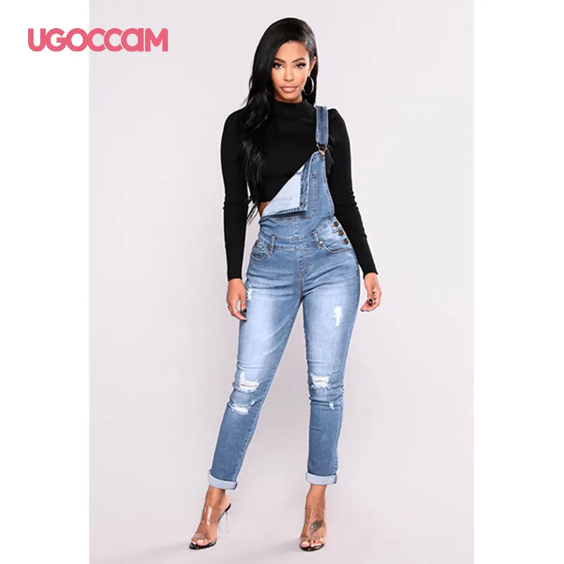

UGOCCAM Women Denim Overalls Jeans Bib Female Plus Size Slimming Denim Stretch Rompers Skinny Jeans Salopette vaqueros 3XL