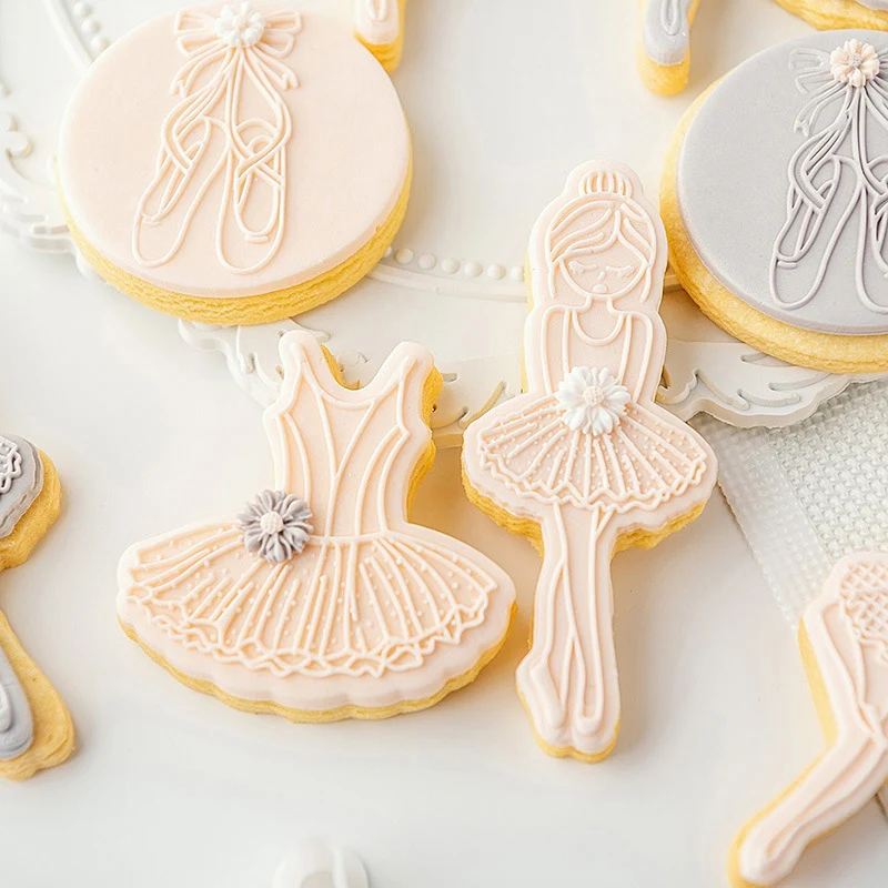 

Ballet Girl Princess Embossed Molds Acrylic Ballet Dress Fondant Stamp Sugar Craft Cookies Embosser Cake Cutter DIY Decor Tools