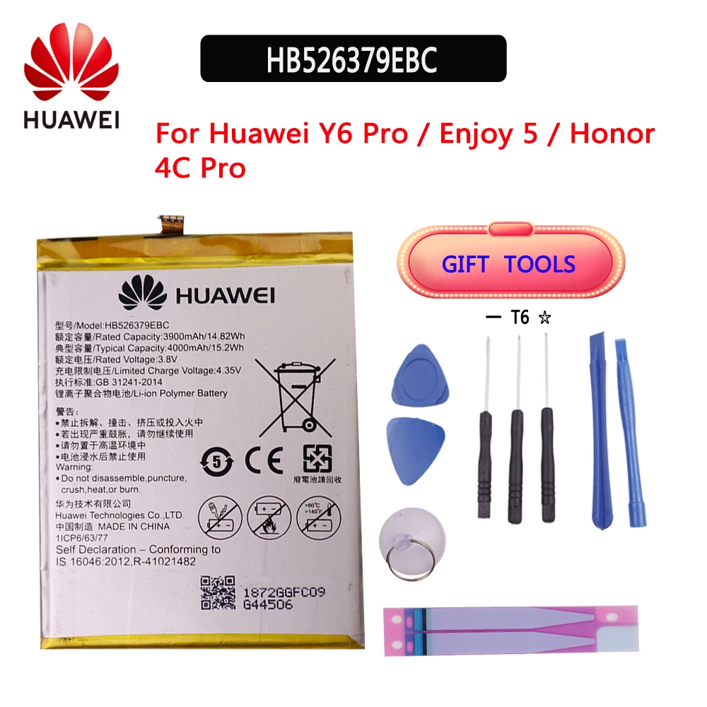 

Huawei Оригинал 4000 мАч HB526379EBC батарея Huawei Y6 Pro Enjoy 5 HONOR 4c pro TIT-L01 TIT-TL00 -CL00 TIT-CL10 батарея инструменты