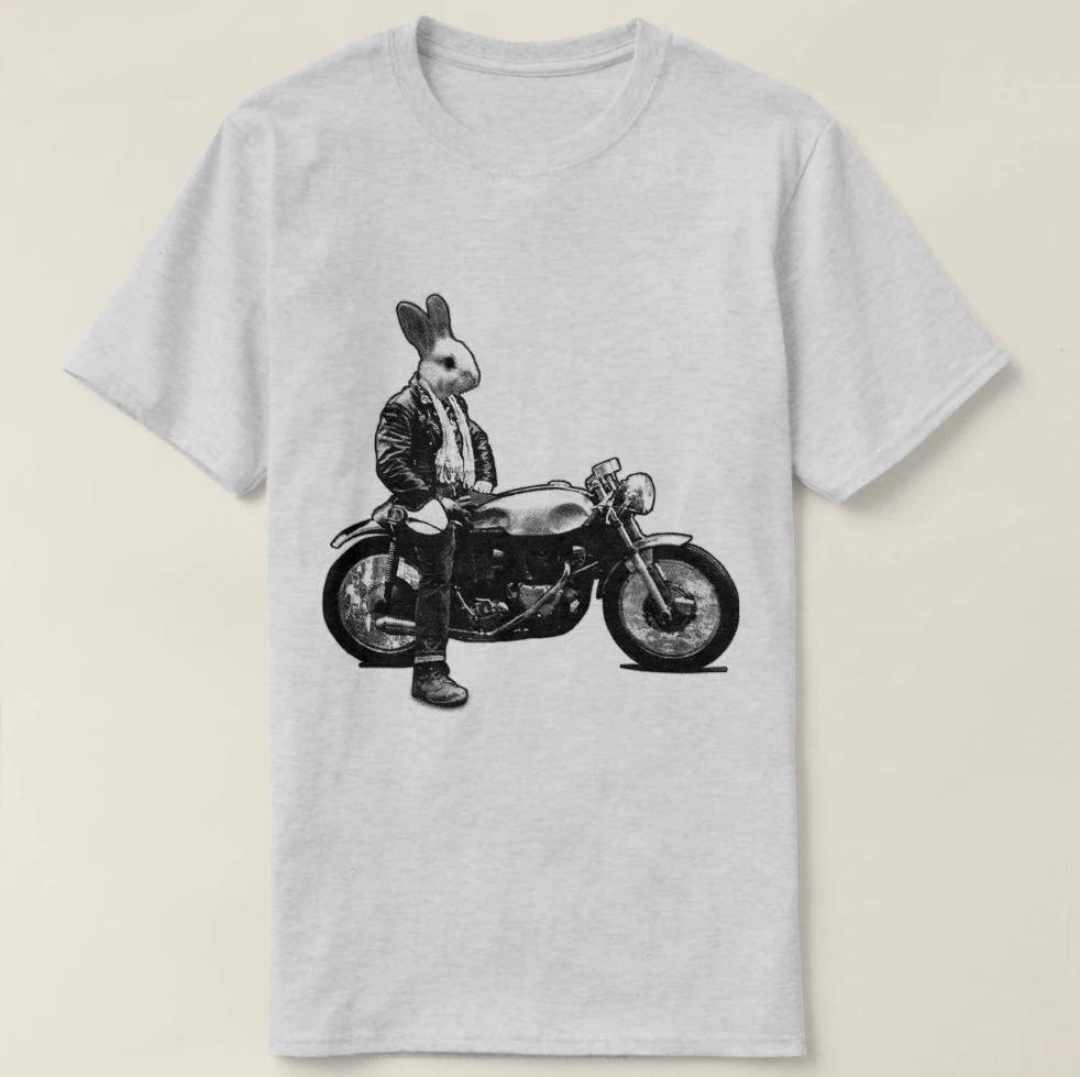 Мужская футболка с принтом кролика хлопковая Байкерская коротким рукавом (1) 2019 |