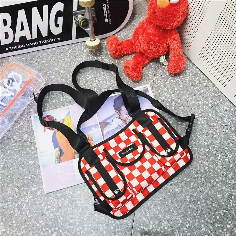 Red Waist pack Мужская тактическая нагрудная сумка поясная сумка Уличная функция нагрудная сумка Регулируемый клетчатый узор модная Мужская Хип-Хоп сумка - Цвет: Red Waist pack