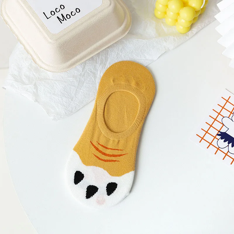 New 20PCS=10Pairs Socks Slippers Non-Slip Boat Loafer Cotton Women Invisible Cute Low Short Socks Funny Cartoon Cat Paw Sock