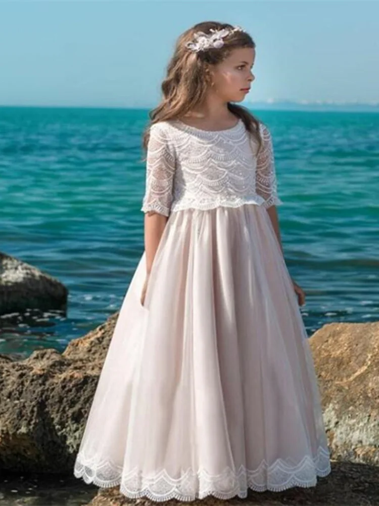 

Элегантное бальное платье, платья для девочек 2020, платье принцессы с рукавом 3/4 для свадьбы, платье с глубоким круглым вырезом для первого причастия, наряды для конкурса