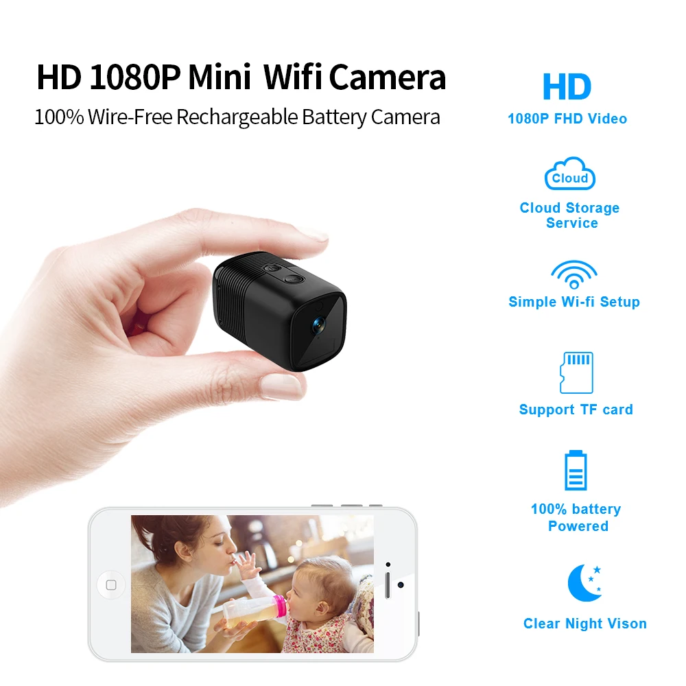 Беспроводная мини IP камера 1080P HD ИК Ночное Видение Wi Fi микро домашней