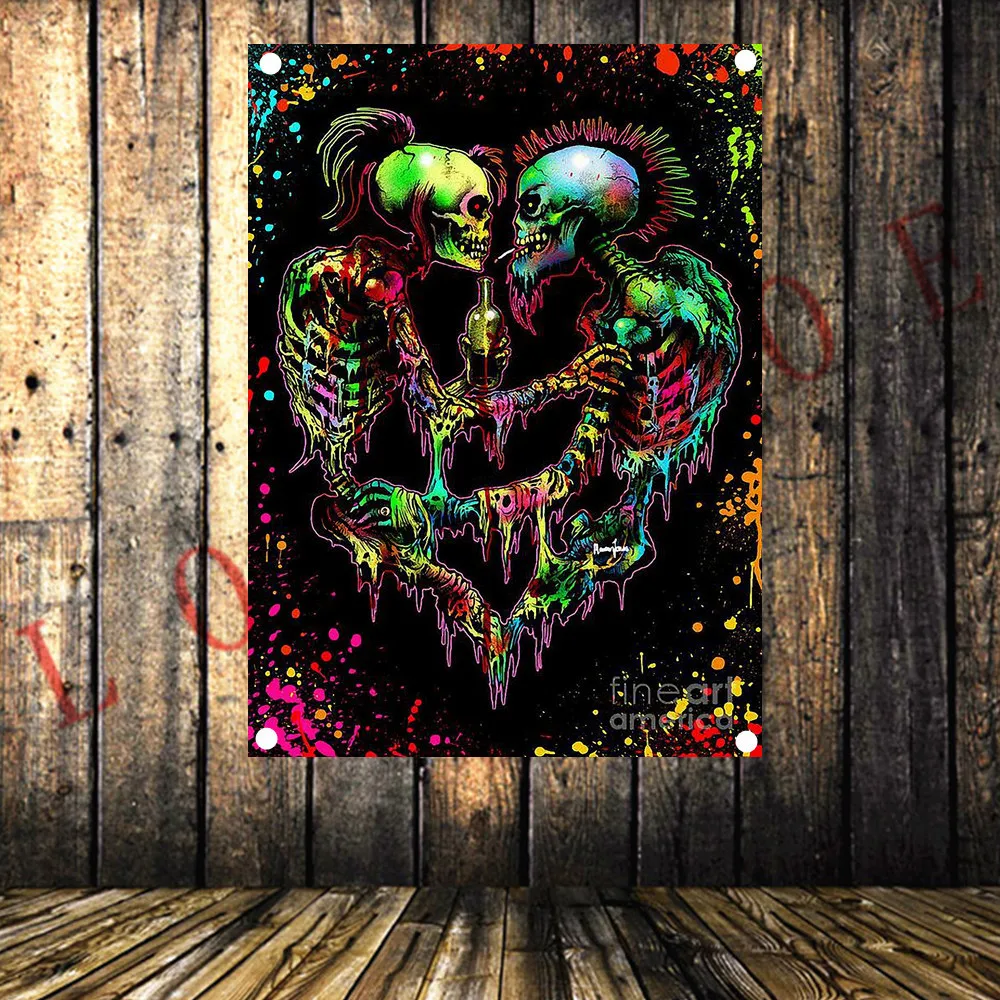 

Metal Music Stickers Rock Band Poster Four Holes Banners Wall Flags Tapestry Cloth Art Bar Cafe Hotel Theme Background Decor