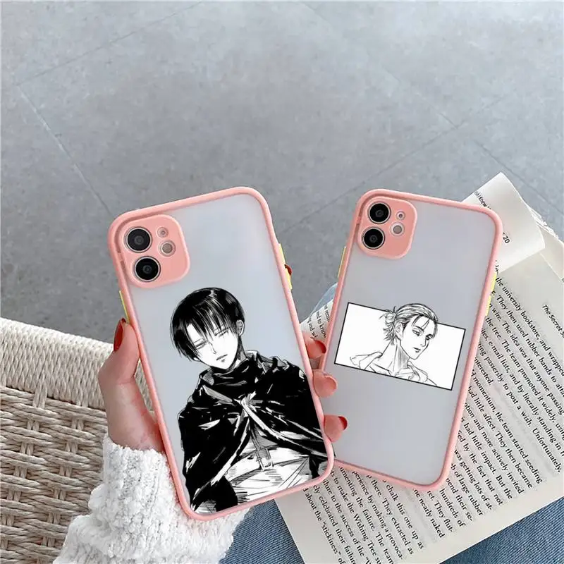 

Anime attack on Titan Phone Case For iPhone 12 11 Mini Pro XR XS Max 7 8 Plus X Matte transparent Pink Back Cover