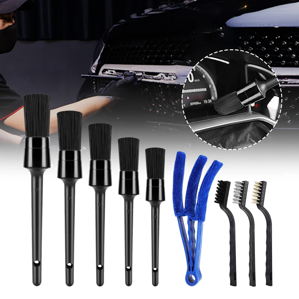 

9Pcs Car Wash Brush Cleaning Brush Set Long Handle Car Cleaning Detailing Auto Interior Exterior Cleaning Leather Air Vent Brush