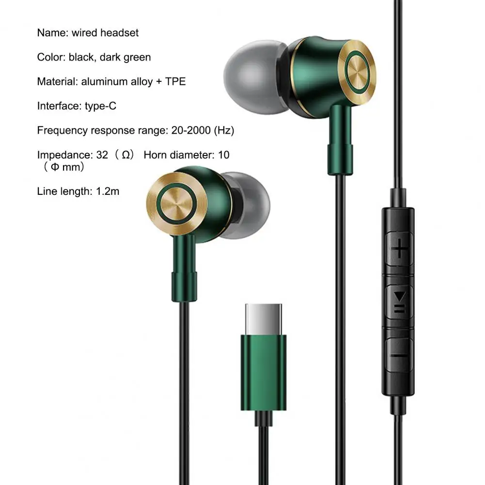 

Noise Reduction Type-C Wired In-ear Earbuds Earphone Sport Headset with Mic for Mobile Phone