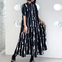 xuxi women vintage black dress fashion printing loose and thin long skirt summer 2021 e2174