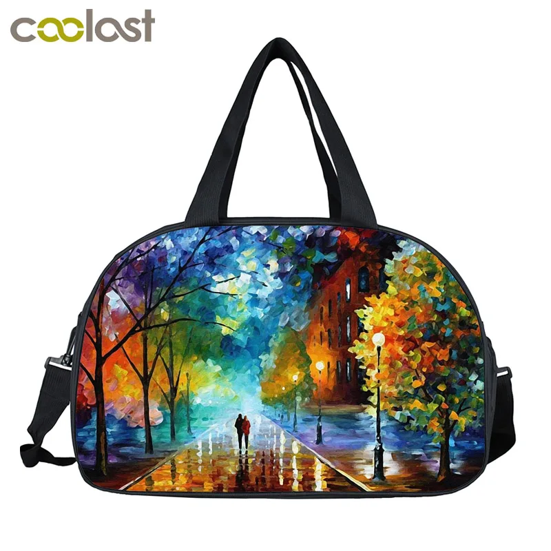 

Walk In The Rain Painting Men Travel Duffle Women Travel Hand Bags Teens Large Capacity Shoulder Bag 3D Heat Print Nylon Bag