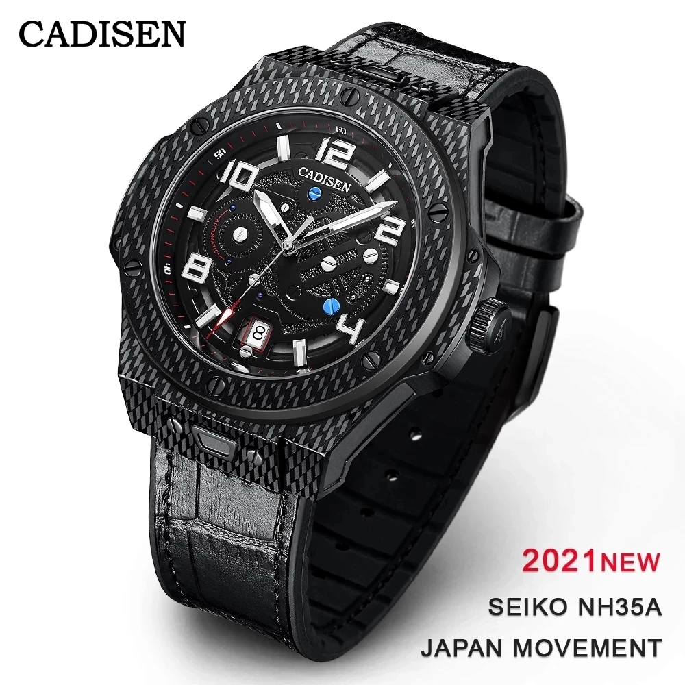 

CADISEN Automatic Mechanical Watch Men Sports Waterproof Sapphire Wristwatch Top Brand Luxury Carbon Cellulosic Montre Homme