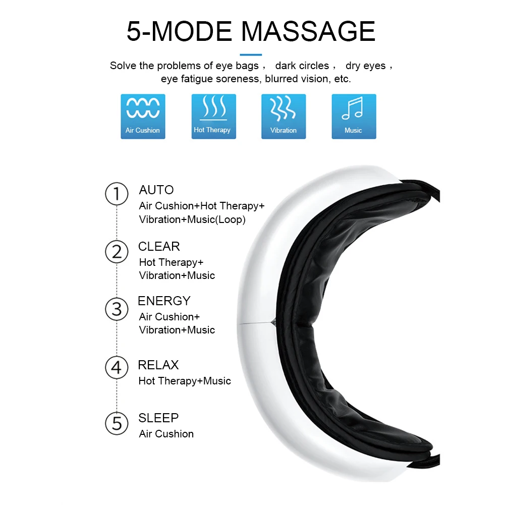 

Electric DC Vibration Eye Massager Machine Music Magnetic Air Pressure Infrared Heating Massage Glasses Eyes Care Device