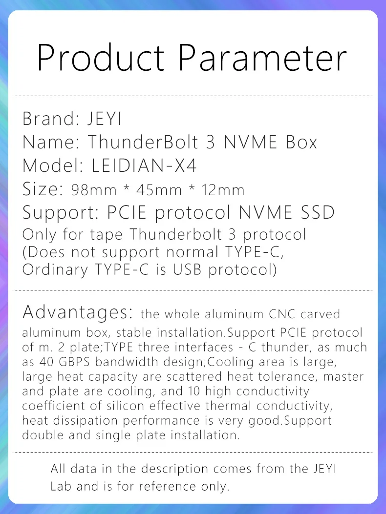 JEYI thunderbolt 3 m.2 nvme корпус чехол для мобильного телефона NVME TO TYPE-C алюминиевый тип C3.1 m. 2 USB3.1 M.2 PCIE U.2 SSD LEIDIAN-3