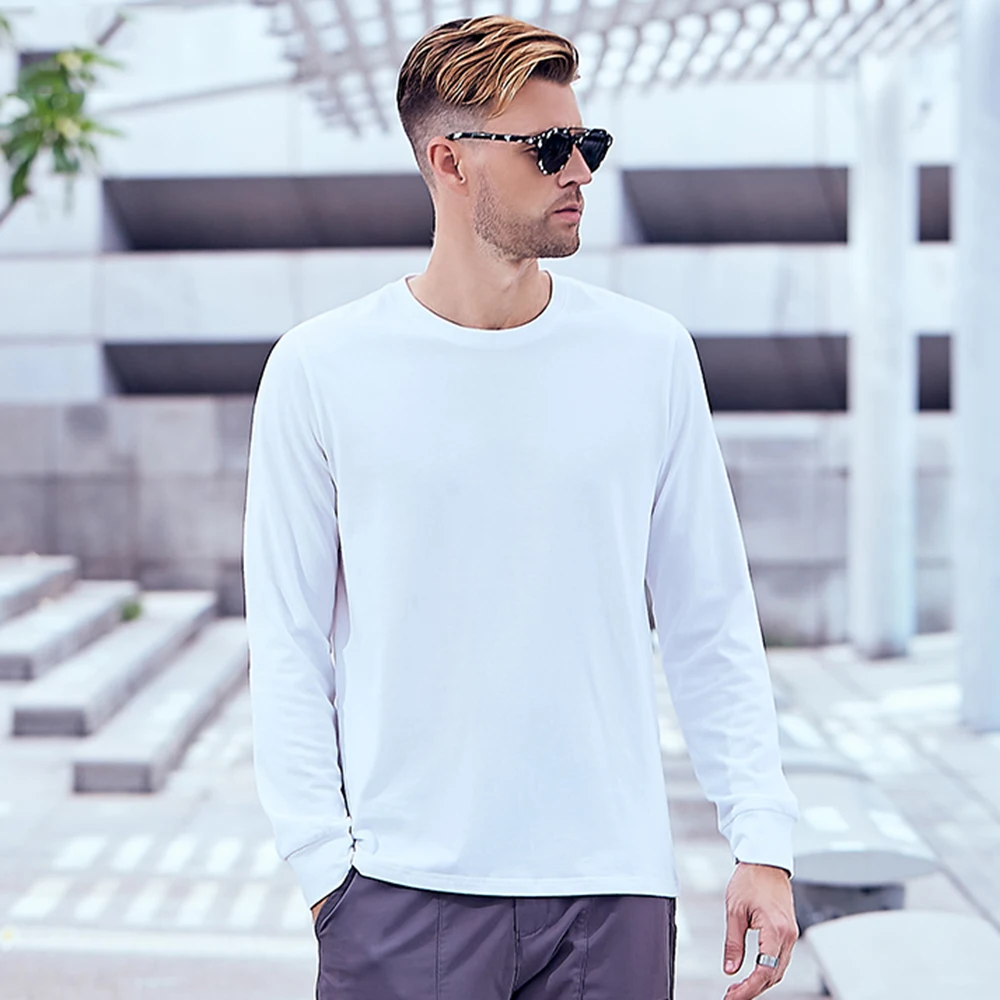 Футболка мужская однотонная с длинным рукавом хлопок повседневная брендовая