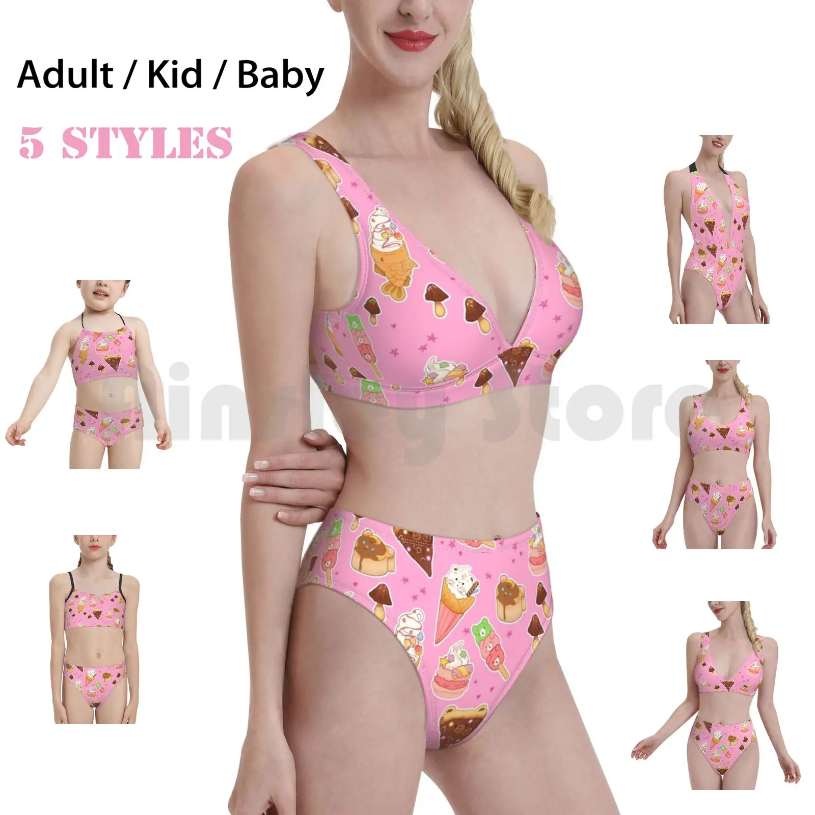 

More Kawaii Desserts On Pink Swimsuit 571 Swimwear Taiyaki Dessert Pizza Macaron Cocoroom Kawaii Fairy