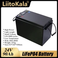 liitokala 24v 90ah lifepo4 battery pack 24v lifepo4 battery waterproof battery rechargeable for boat motorinverter