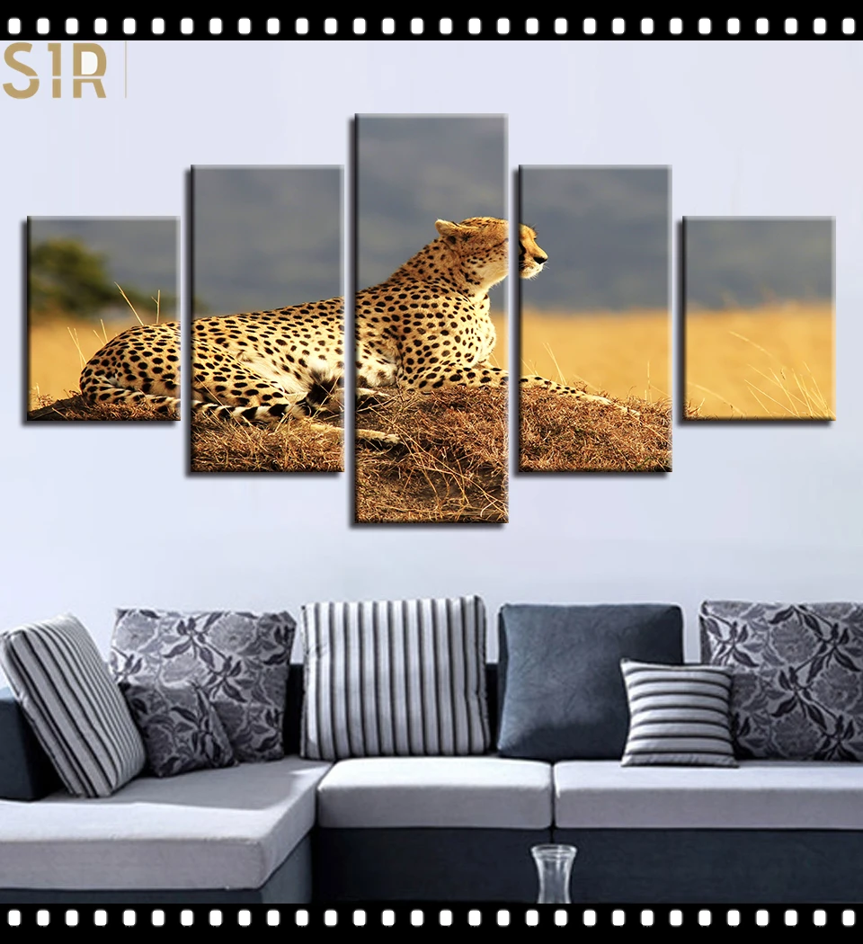 

Tiger Leopard Animal Beast Poster Wall Art HD Printed Canvas 5 Piecesr Poster Living Room Decoration Painting Wall Anime Decor