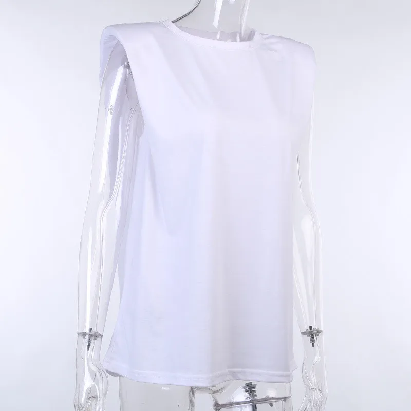 

Summer 2021 fashion Simple Design Shoulder Pad Women Tops T-shirt Cotton Comfort Female Loose White Black O-Neck Tshirt Casual