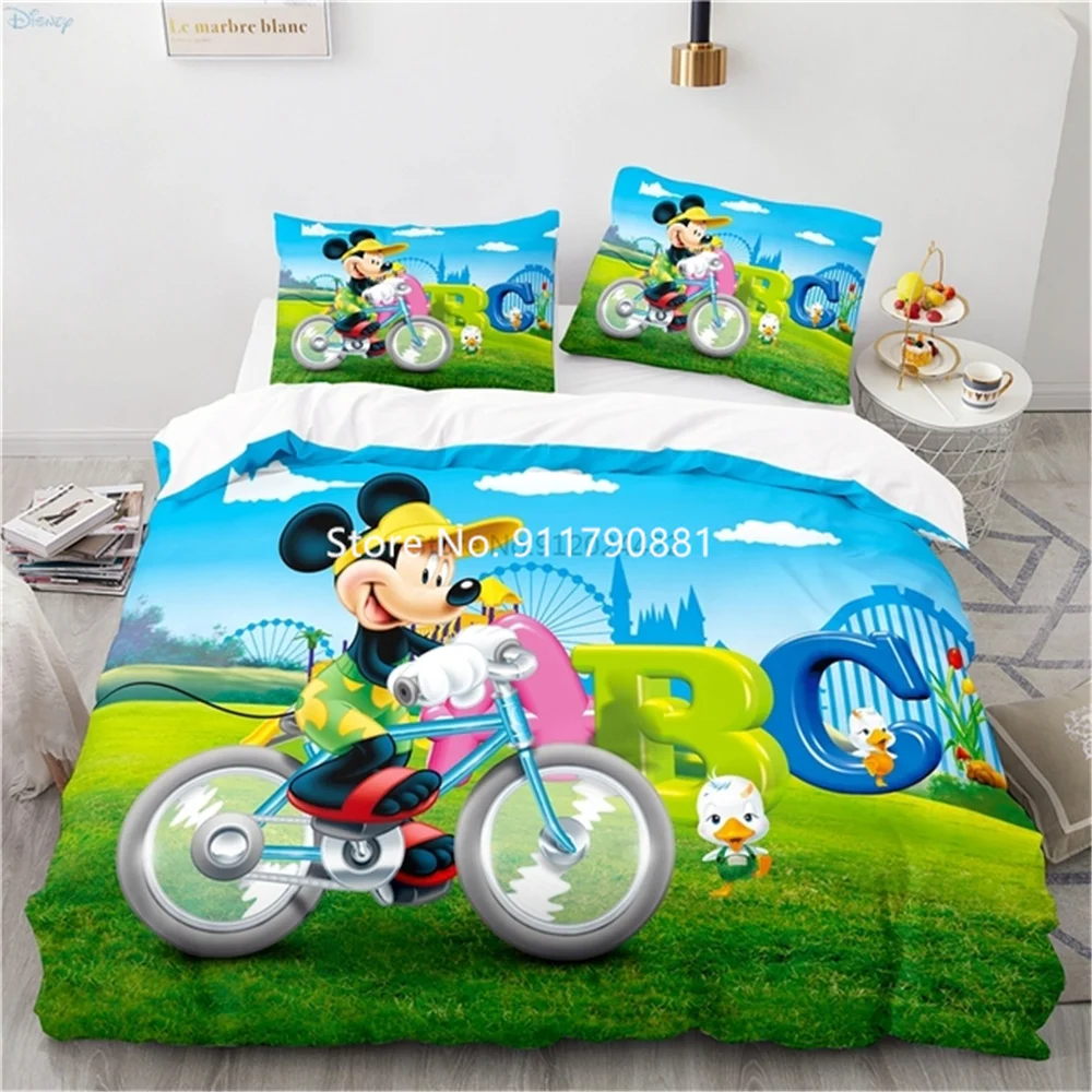 

Disney Mickey Minnie Series Patterned Pink Blue Bedding Set 3D Cute Cartoon Duvet Cover Pillowcase Children's Bedroom Decoration