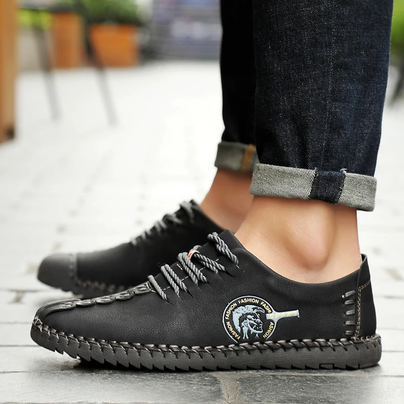 Classic Comfortable Men Casual Shoes Lace Up Loafers Moccasin Leather Flats Male HC-290 | Обувь