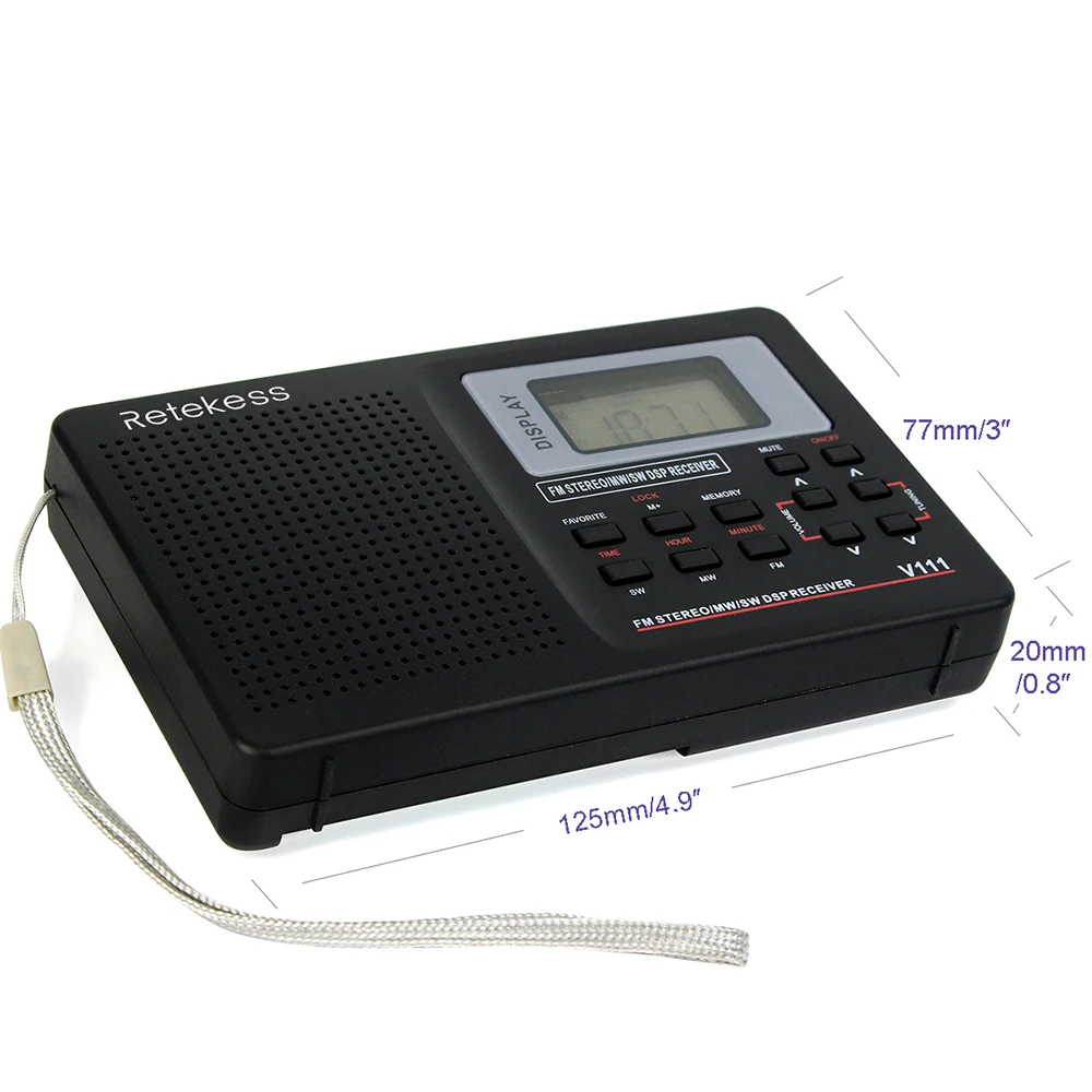 Портативный радиоприемник RETEKESS V111 полнодиапазонный FM стерео/MW/SW/LW с часами и