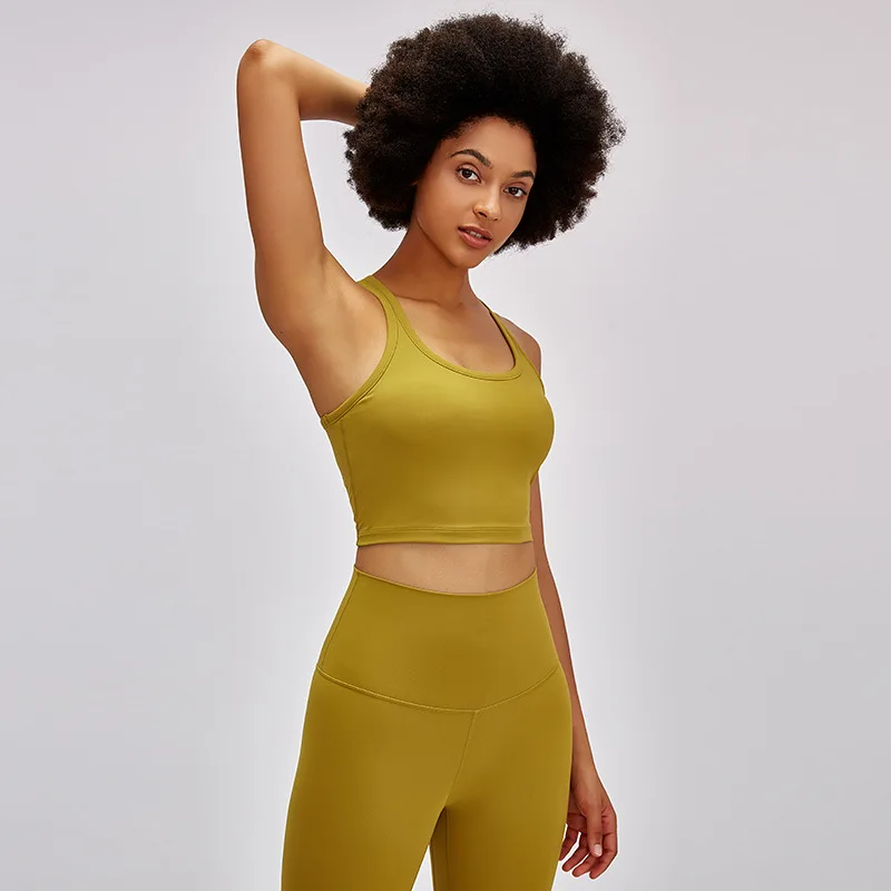 

Fashion Trendy Fitness Clothing Sexy Quick-drying Sports Bra 2021 New Nude Yoga Top With Chest Pads Shockproof T Shirt Women