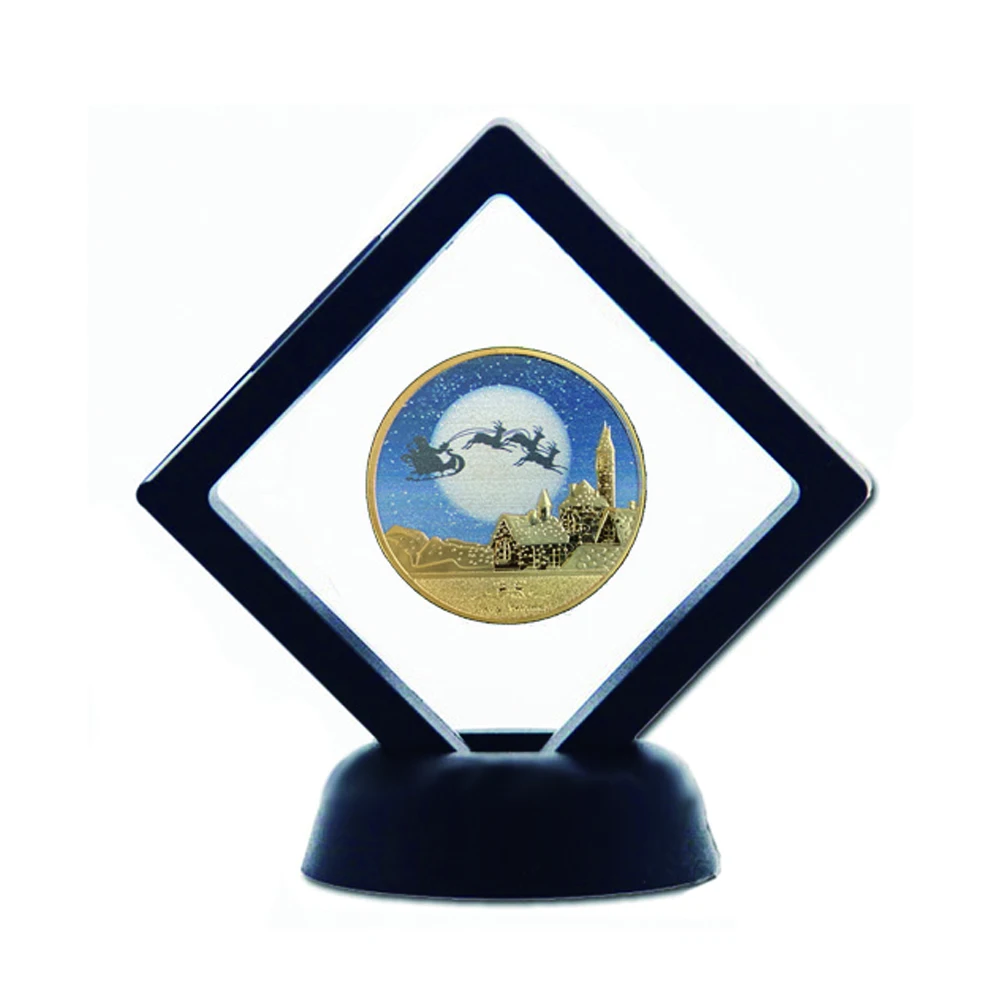 

Merry Christmas Snowman Deer Gold Commemorative 1.57"*0.12" Coin Collectibles W/ Plastic Frame