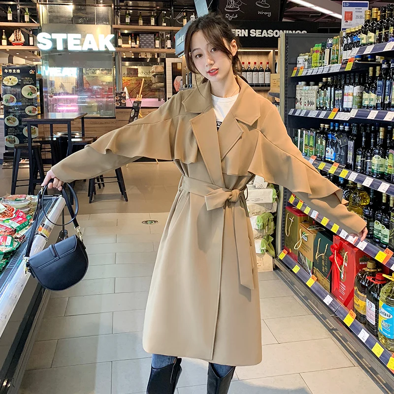 

Весна 2021 новая Корейская версия ветровка Женская куртка средней длины с листьями лотоса